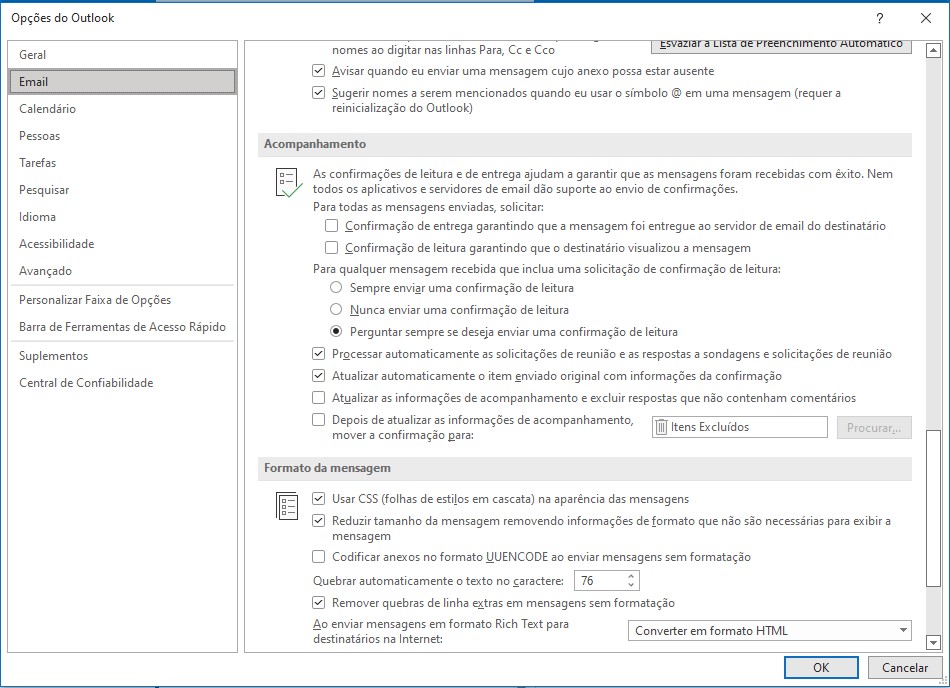 Como configurar confirmação de leitura no Outlook